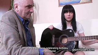 elegant girl gets tempted and banged by older lecturer in group vagina instruction blowjob.