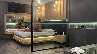 Brunette rides to orgasm on big natural tits