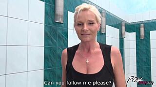 A mature maid exposes her private part and gets a reward
