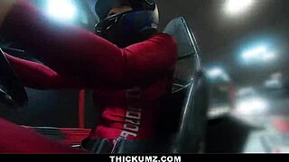 Thick Brooklyn Gray has a deepthroat challenge after a go-kart race