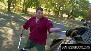 young brunette amia miley rides hard cock for her hero