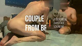 Boyfriend fucks mouth deep in garage and finishes inside