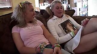 Teen skinny blonde, her girlfriends and a bottle of vodka at a wild party