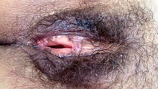 Look at my big hairy pussy soaked after hours of fucking!