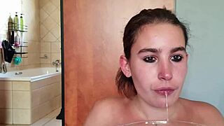 Gathering saliva as i repeatedly fuck my throat with a double ended dildo saliva fetish