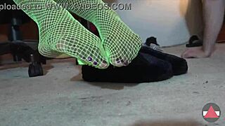 Black femdom worship and domination with nylon-clad feet