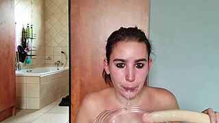 Gathering saliva as i repeatedly fuck my throat with a double ended dildo saliva fetish