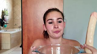 Gathering saliva as i repeatedly fuck my throat with a double ended dildo saliva fetish