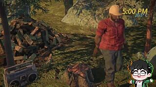 Lumberjack Strips Bare In Forest Woods During Yaoi Logjam Christmas. Clothes Rip Off In Gay Cartoon.