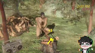 Lumberjack Strips Bare In Forest Woods During Yaoi Logjam Christmas. Clothes Rip Off In Gay Cartoon.