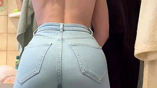 Big ass blonde gets naughty and wets her jeans