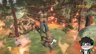 3D cartoon lumberjack gets into a steamy Christmas scene