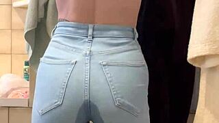 Big ass blonde gets naughty and wets her jeans