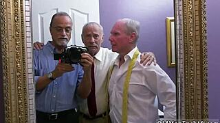 Old man impresses young Bi and Ivy with gigantic tits and ass in hairless shaved action.