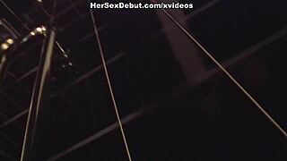 Teen girl with a piercing in her vagina has sex in the bathroom