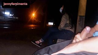 Young Woman Waiting for Bus Gets Dick Flashed