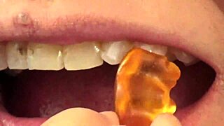 fifi foxx's mouth vore with gummy bears up close