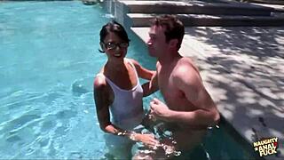Tatted Brunette Dana Vespoli's Asshole and Throat Dicked Hard in Pool