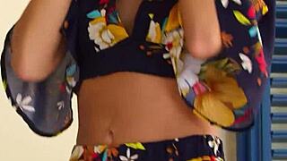 Perfect ass European milf Sarah Kay strips outdoor