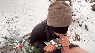 Asian Ho Blows Big Cock in Snow!