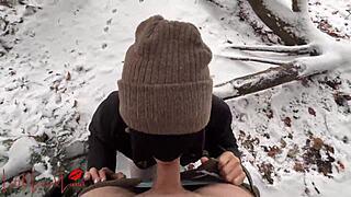 Asian Ho Blows Big Cock in Snow!