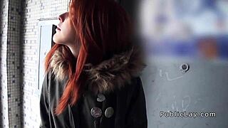 Latina Redhead Flashes Tits During Public Pickup