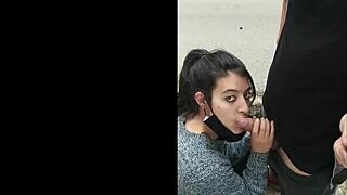 Hey, wanna see this hot blowjob in the risky public street?