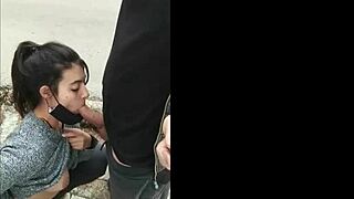 Hey, wanna see this hot blowjob in the risky public street?