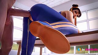 Chun-li's massive cock leaks in standing doggystyle in SF3