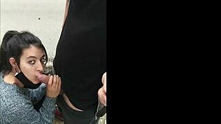 Hey, wanna see this hot blowjob in the risky public street?