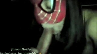 Spider girl sucks huge dick