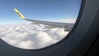 Public airplane blowjob with a cum swallowing teen