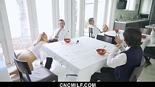 BBW stepmom submits intensely to stepson and husband in hardcore group sex