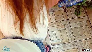 Step sister gives pussy after christmas dinner. Rough and wet.