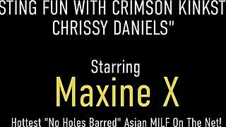 Chrissy Daniels uses tongue and fists on curvy brunette in stockings for raw action