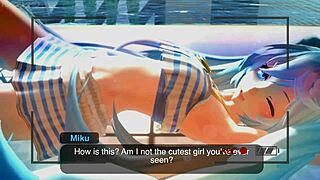 Miku gets wet during the photoshoot
