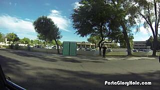 Porta Gloryhole Redhead’s Mouth PUMPED FULL of Sticky Cum