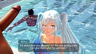 Miku gets wet during the photoshoot