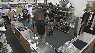 Amateur video of a bimbo sucking and fucking in a shop