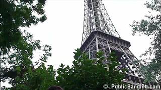 Extreme Public Sex Under Eiffel Tower: Risky Threesome Orgy