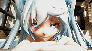 Miku gets wet during the photoshoot