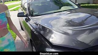 Stepsis crashes car, then bends over for Johnny Love and Alicia Williams in garage