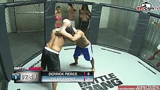 blonde slut with natural tits fucks in a boxing ring