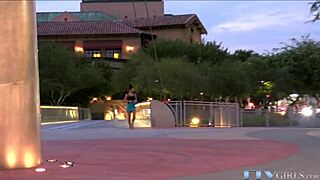 toying amateur teen babe in public, flashing vibrator