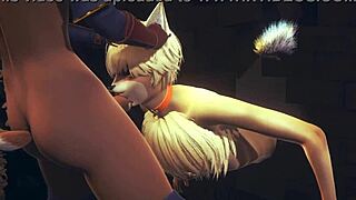 young fox sucks two futanari dicks until they cum in his mouth
