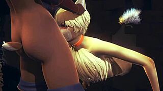 young fox sucks two futanari dicks until they cum in his mouth