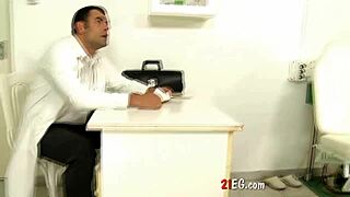 Brunette slut fucked by doctor in office
