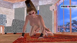 3D Anime Lesbians Kiss and Use Double Dildo