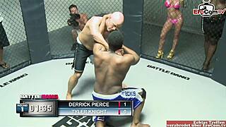 blonde slut with natural tits fucks in a boxing ring