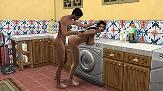 Stepson Bangs Stepmother Stuck in Washing Machine. Hardcore Action in Sims 4 Anime Scene
